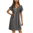 thumbnail image 2 of ylioge Cotton Nightgowns for Women Lightweight Short Sleeve Pajama Dresses Ladies Casual Solid Drawstring Crew Neck Homewear Sleepshirts, 2 of 7