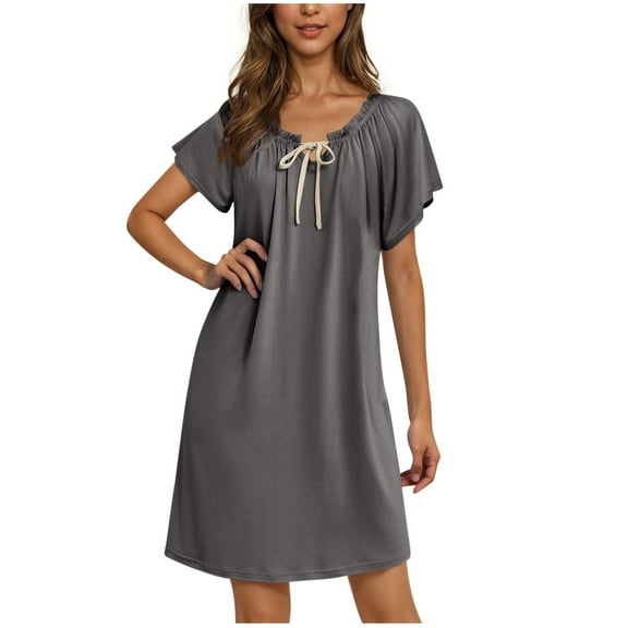 snilers Nightgowns for Women Short Sleeve House Dress Pleated Sleep Dress Summer Sleepwear Nightdress Soft Loungewear