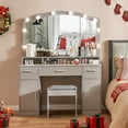 thumbnail image 2 of USIKEY Women Modern Large Vanity Set with Lighted Mirror and Storage Cabinets Table Set, Gray, 2 of 10