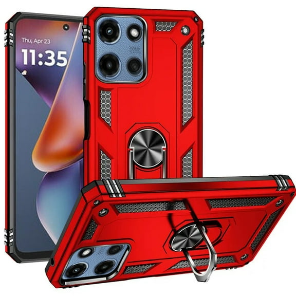 Military Grade Hybrid Case with Ring Grip for Motorola Moto G 2025 - Red