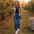thumbnail image 6 of Hearthz Women's Plaid Zip Up Bomber Jacket, Stand Collar Long Sleeve Checkered Coat with Ribbed Cuffs & Hem, Casual Lightweight Outerwear for Spring Fall Daily Shopping Travel, 6 of 9
