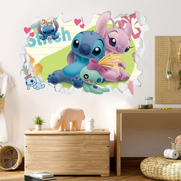 3D Stitch Wall Stickers Wall Sticker Cartoon Pink Kids Stitch Wall Decals Peel and Stickers for Walls Bedroom Living Room Home Dcor(15.7X23.7) inch