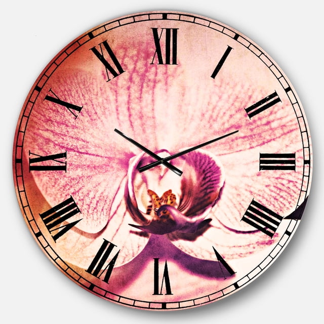 Designart 'belles Fleurs d'Orchidée Roses' Horloge Murale Traditionnelle