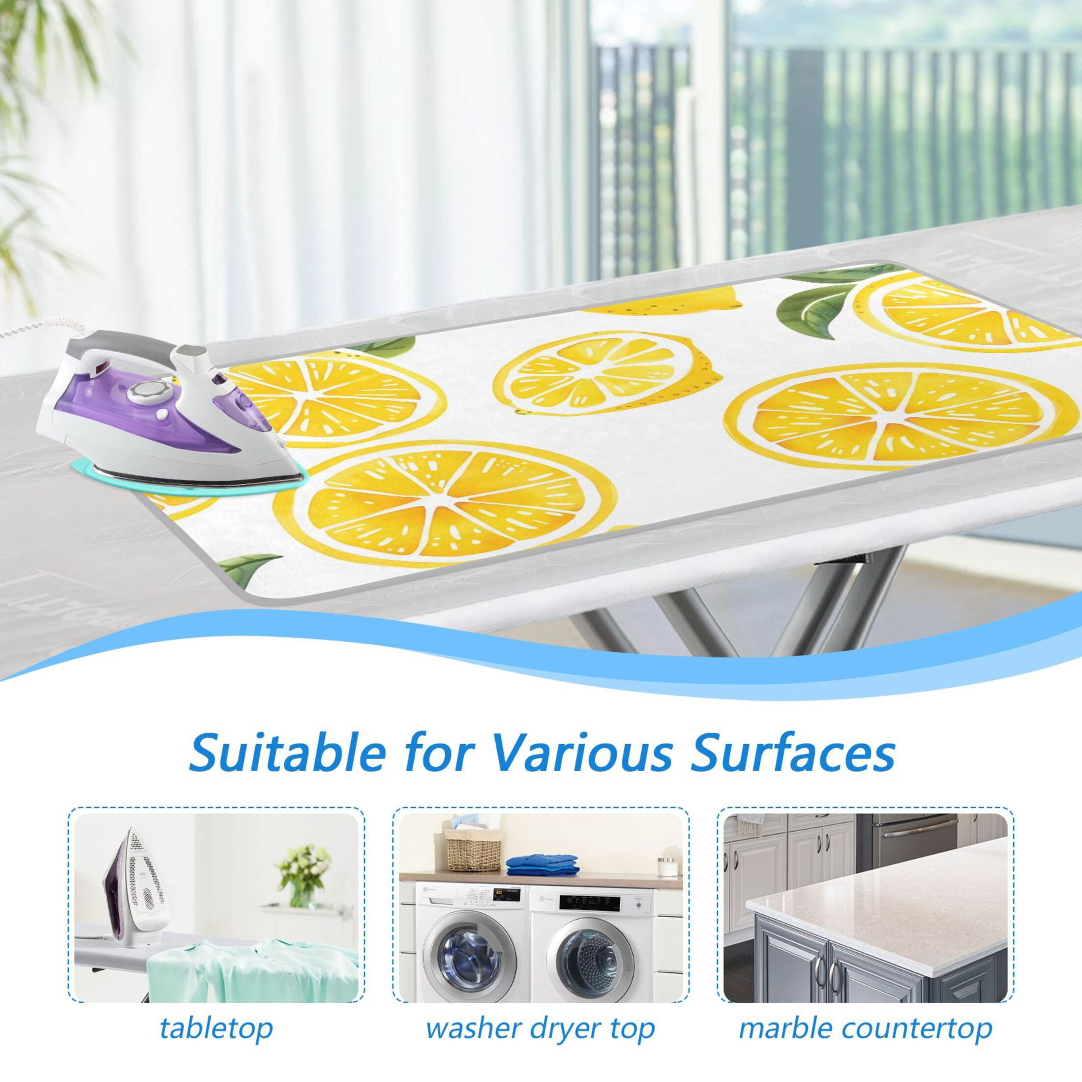 Lemon Slices with Leaves Ironing Mat Blanket Portable Travel Ironing Pad Heat Resistant Pad 47.2" x 27.6”