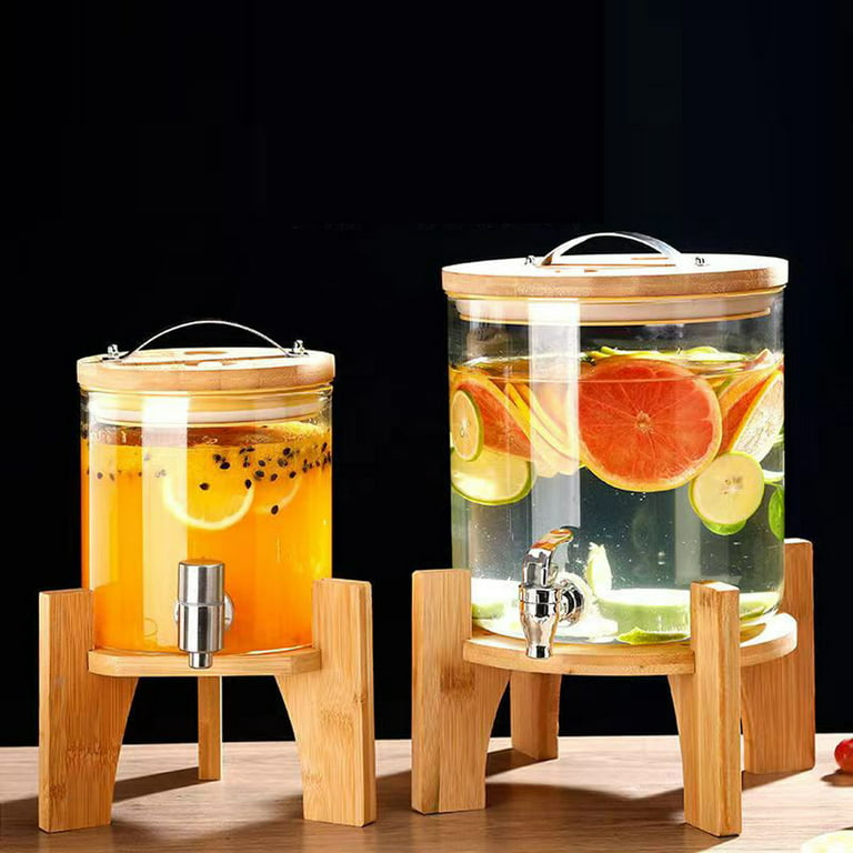 Glass Beverage Dispenser with Stainless Steel/ABS Spigot on Wooden Stand  and - Mason Drink Dispenser For Parties, Sun Tea, Iced Tea, Water or  Kombucha 