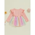 thumbnail image 4 of Suealasg Baby Girl Birthday Romper Dress Letter Embroidery Long Sleeve Crew Neck Colorful Tulle Jumpsuit, 4 of 8