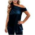 thumbnail image 3 of Bovxnpu Off The Shoulder Tops T-Shirts Satin Shirt Casual Summer Tops (Women's or Women's Plus), 3 of 9