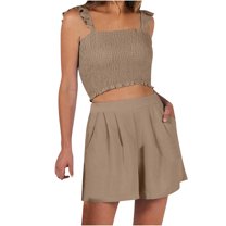 LYXSSBYX 2 Piece Sets for Women Summer Women Ruffle Suspender Sweet Sleeveless Shorts Casual Two-piece Set