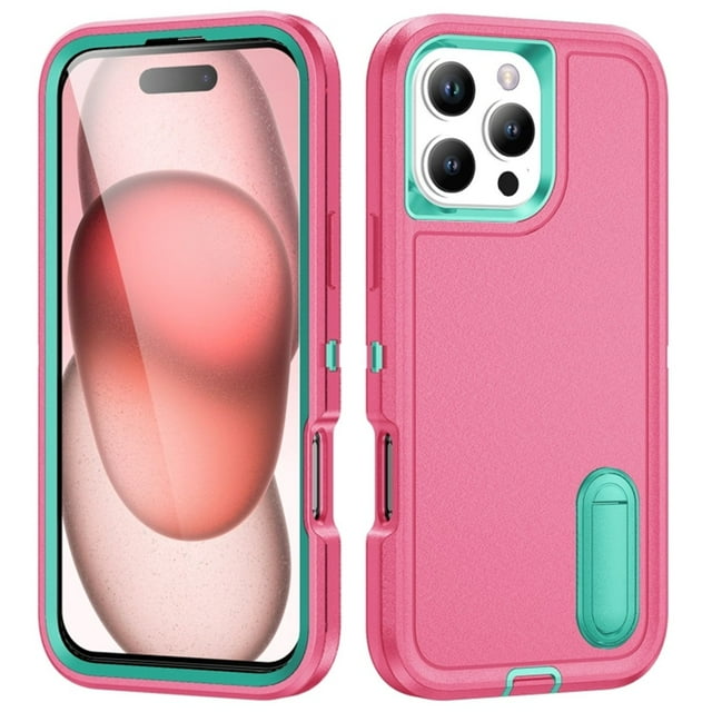 for iPhone 16 Pro Max Case, iPhone 16 Pro Max Phone Case with Built in Kickstand, Shockproof/Dustproof/Drop Proof Heavy Duty Military-Grade Rugged Protective Cover for iPhone 16 Pro Max,Rose Red