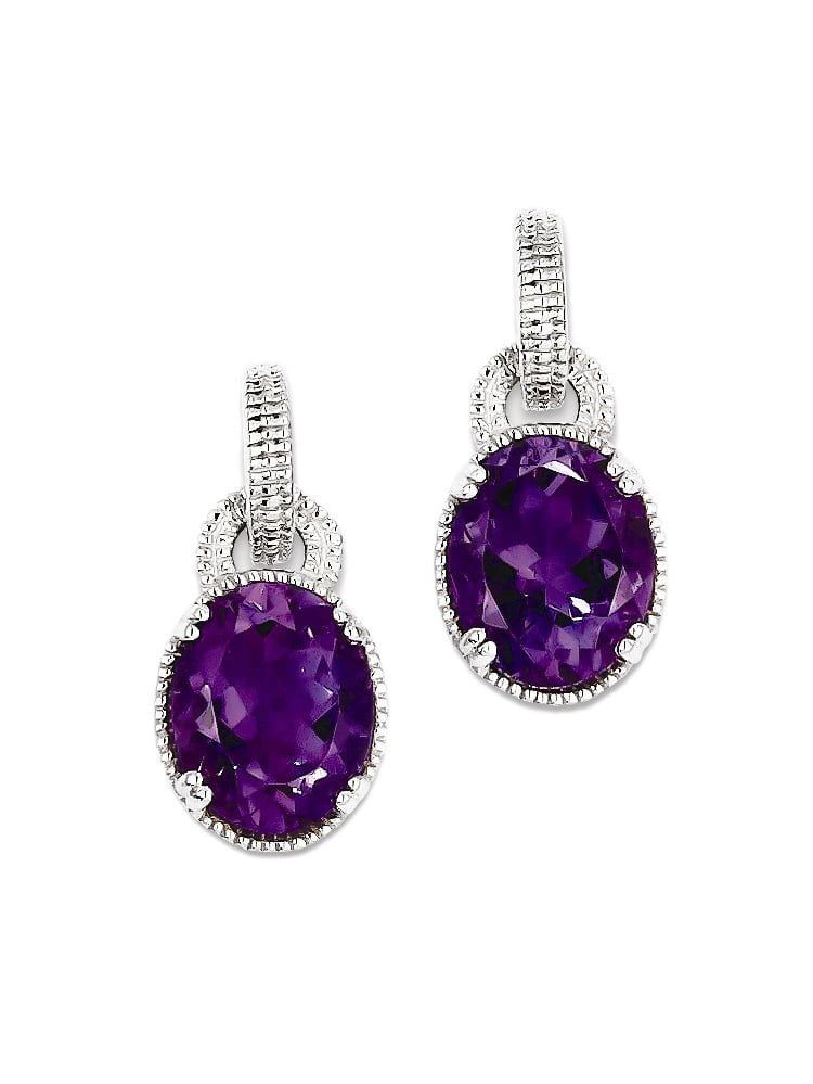 925 Sterling Silver Oval Cut Amethyst Drop Earrings by