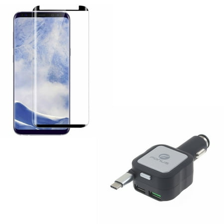 Screen Protector Car Charger - Retractable Car Charger w Anti-Glare Screen Protector A3D for Samsung Galaxy S9 Plus