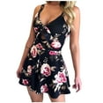 thumbnail image 2 of Joau Women's Beach Vacations Rompers Summer Casual Dressy Sleeveless Floral Print Tummy Control Short One Piece Jumpsuits Wide Leg Loose Bib Overalls, 2 of 5