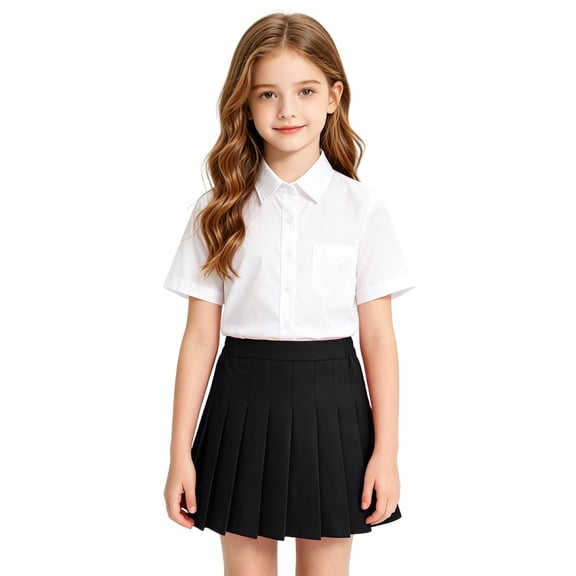 Girls Uniform Skirt Pleated Pull-on Scooter Skirt with Undershorts Black 160