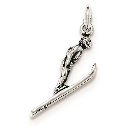 925 Sterling Silver Antiqued 3-D Skier Polished Charm Pendant