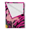 thumbnail image 2 of Pink Zebra Soft Flannel Fleece Blanket, Exotic Love Pink Flamingos on Hibiscus Bouquet Striped Background Boho Graphic, Cozy Plush for Indoor and Outdoor Use, 50" x 70", Multicolor, by Ambesonne, 2 of 5