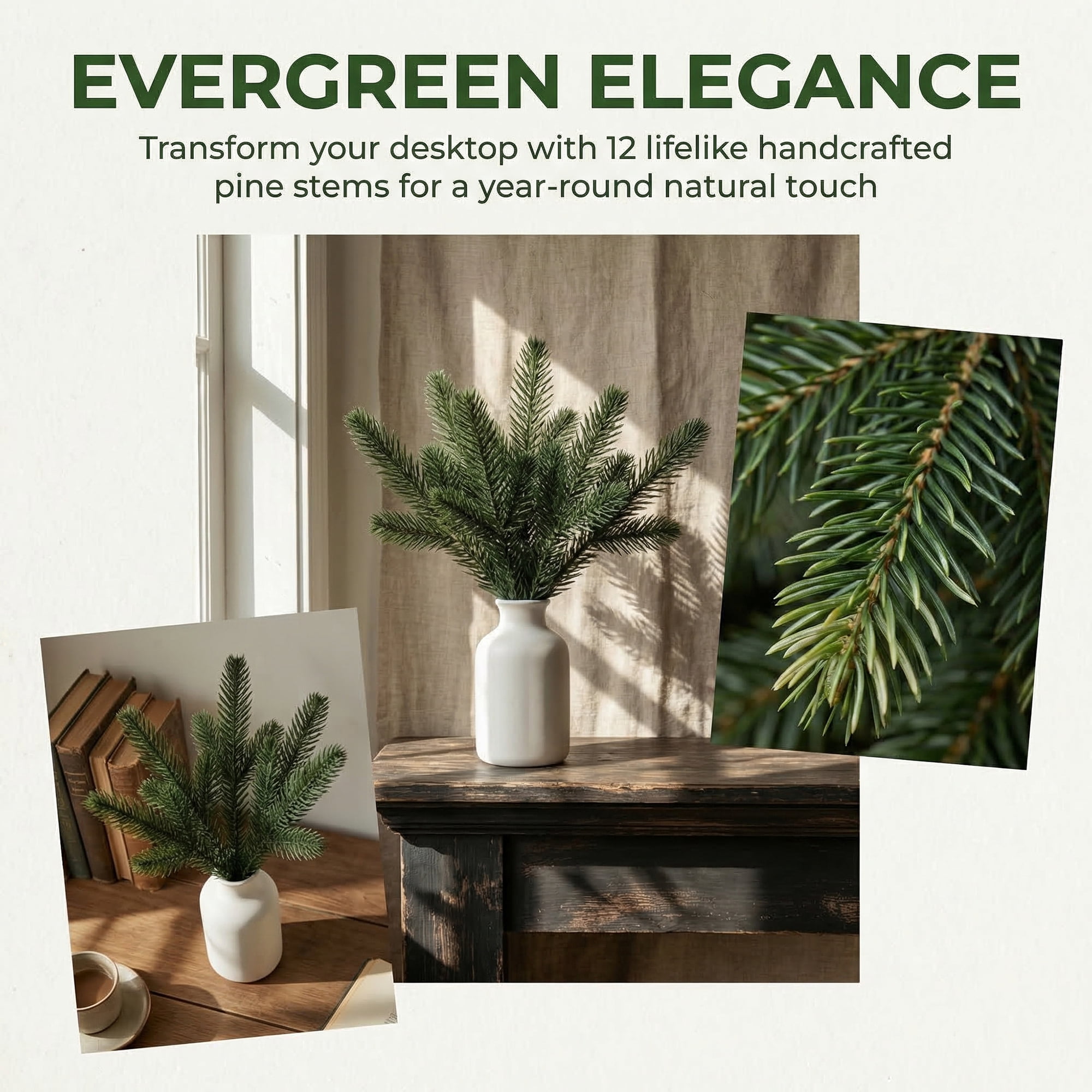 Unique Bargains 12pcs Artificial Fir Pine Branches Green 9.4"