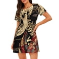 thumbnail image 1 of Easygdp Gothic Eastern Floral Skull Camisón de manga corta para mujer, informal, estampado, 1 of 6