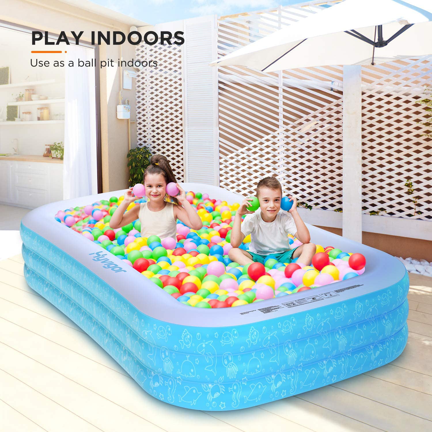 and Baby Ball Pit Hyvigor Inflatable Swimming Pool for Kids 95x56x22 Blow Up Rectangular Pools Above Ground for Adults & Kiddie Outdoor Big Rectangle Family Pool for Backyard Summer Water Games