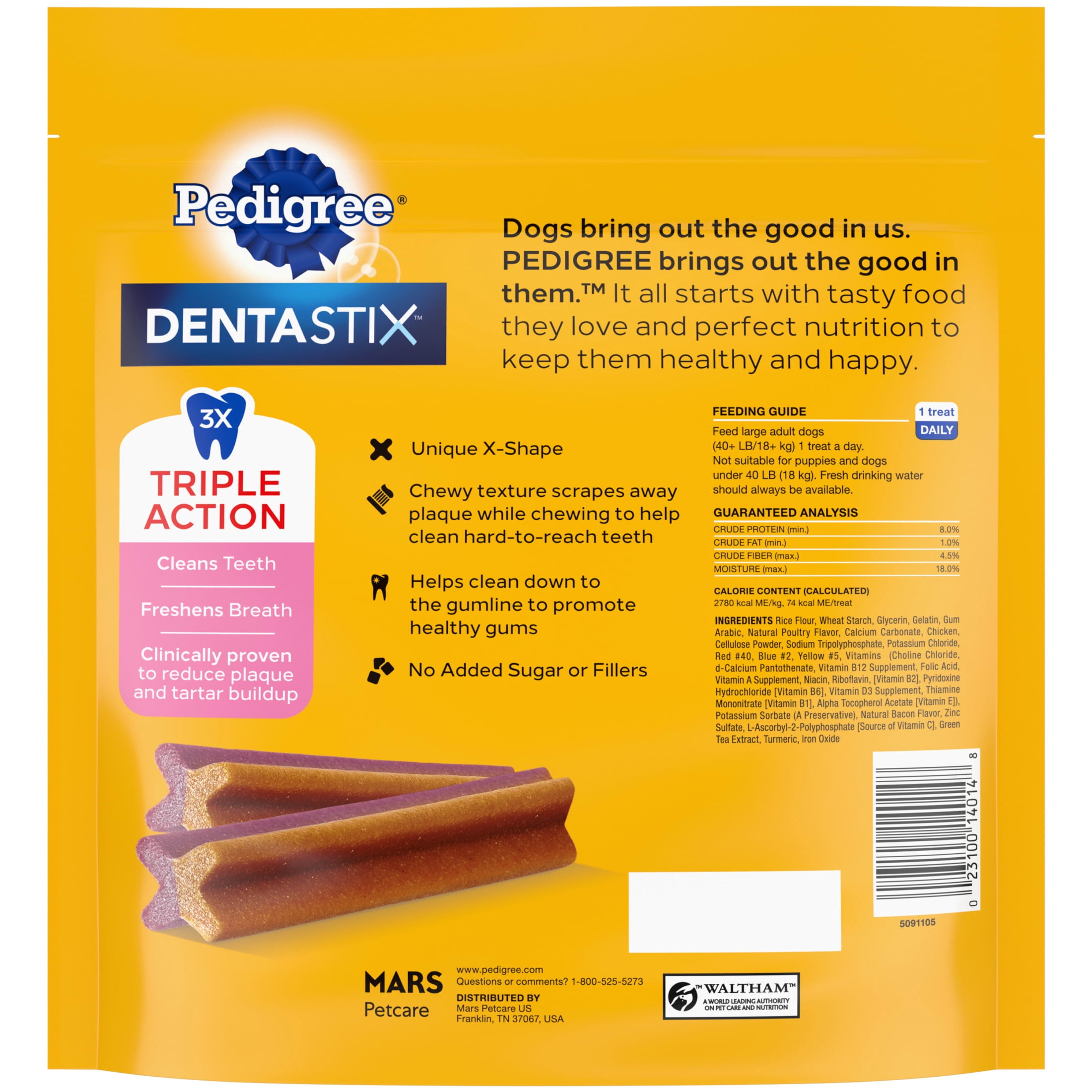 (4 pack) Pedigree Dentastix Bacon & Chicken Dual Flavor Large Breed Dog Treats, 1.47 Lb. Bag