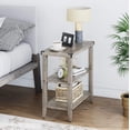 thumbnail image 6 of Grey Farmhouse End Table, 3 Tier Rustic Side Table, Narrow Sofa Table Set of 2 with Ample Storage Shelf, Rectangular Nightstand with Metal Corner Guards for Living Room, Bedroom (1 PC), 6 of 8