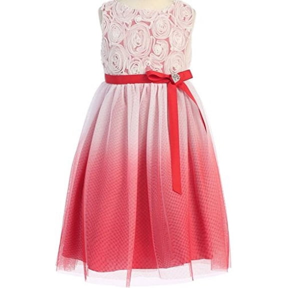 Big Girls' Gorgeous Ombre Rosette Heart Brooch Easter Special Occasion Flower Girl Dress Red 8 (K32D2)