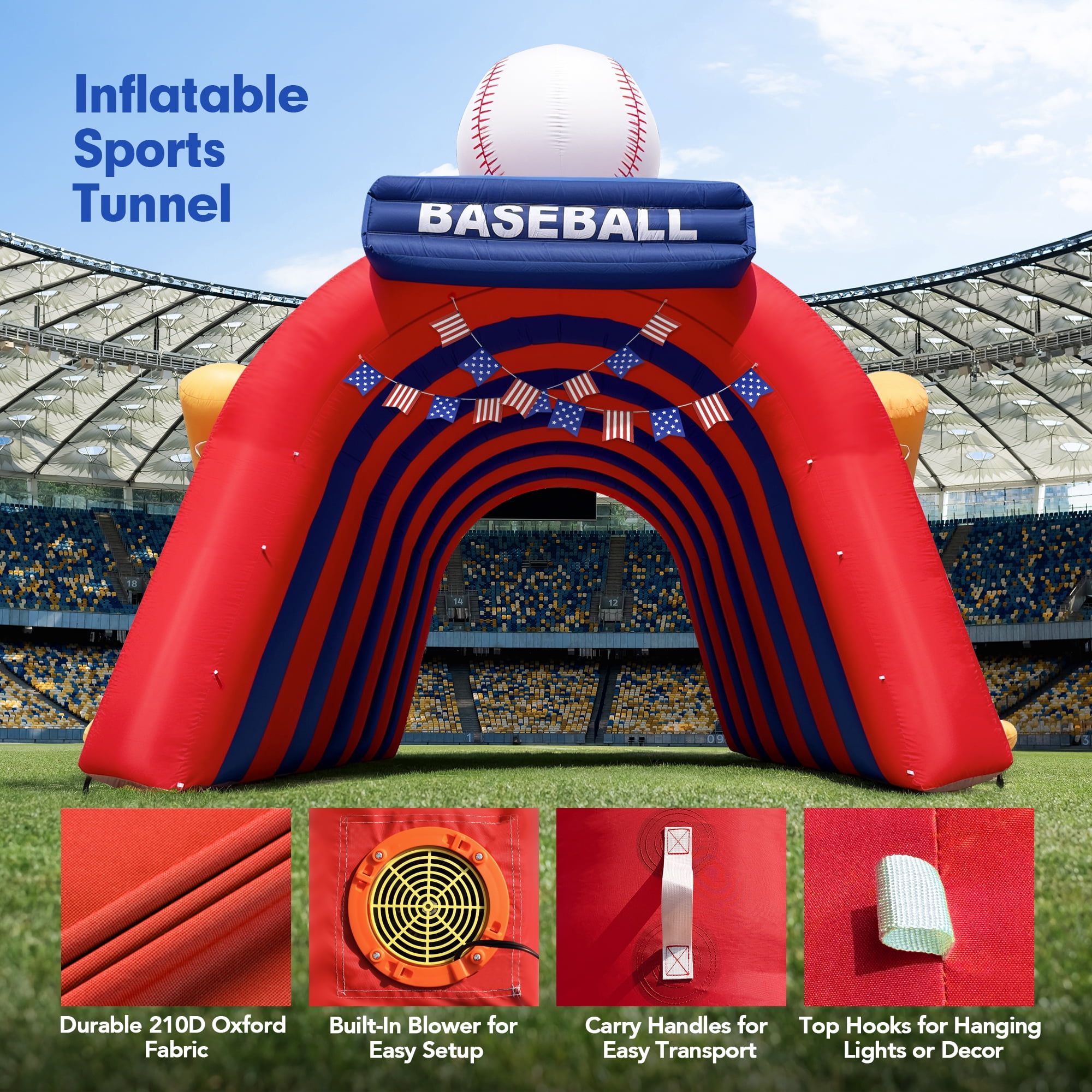 Wellcomer Inflatable Baseball  Tunnel, Entrance Sport Tunnel Tent with Blower