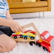 Melissa & Doug Magnetic Car Loader Wooden Toy Set With 4 Cars and 1 Semi-Trailer Truck