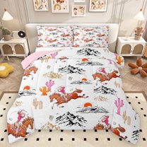 Homewish Pink Western Cowgirl Bedding Comforter Set for Kid, Farmhouse Horse Animal Twin Comforter Sets, Cartoon Cactus Plant Reversible Bedding Set, Luxury Bedroom Decor, 2-Piece