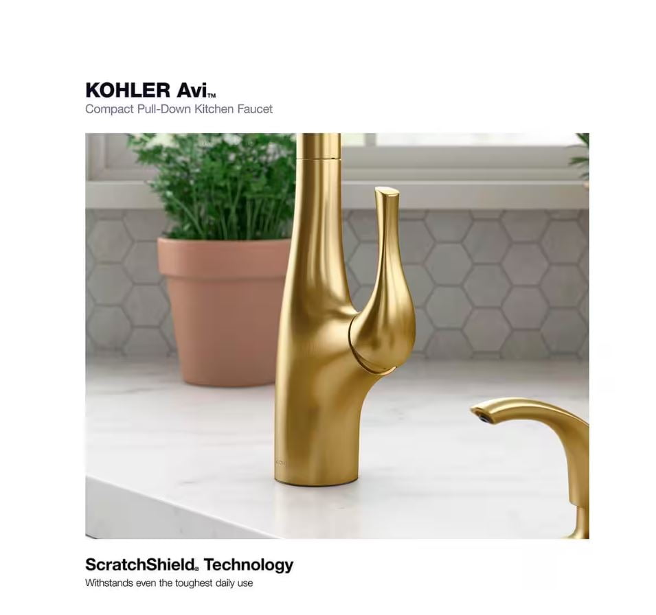 KOHLER Avi Single-Handle Pull Out Sprayer Kitchen Faucet in Vibrant Brushed Moderne Brass