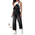 thumbnail image 2 of Women's Casual Loose Denim Work Pants Bib Adjustable Shoulder Strap Wide Leg Capri Denim Jumpsuit, 2 of 6