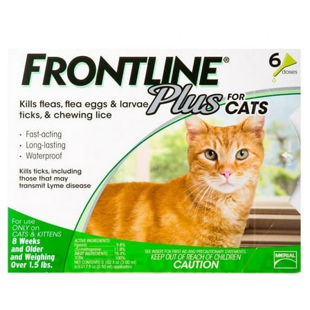 Frontline Plus Feline Cats 6 Doses Fleas Ticks Lice Waterproof