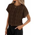 thumbnail image 2 of Hauts d'Été à Manches Courtes pour Femmes en Tricot Texturé Col Rond T-Shirts pour Enseignants Marron TG, 2 of 9