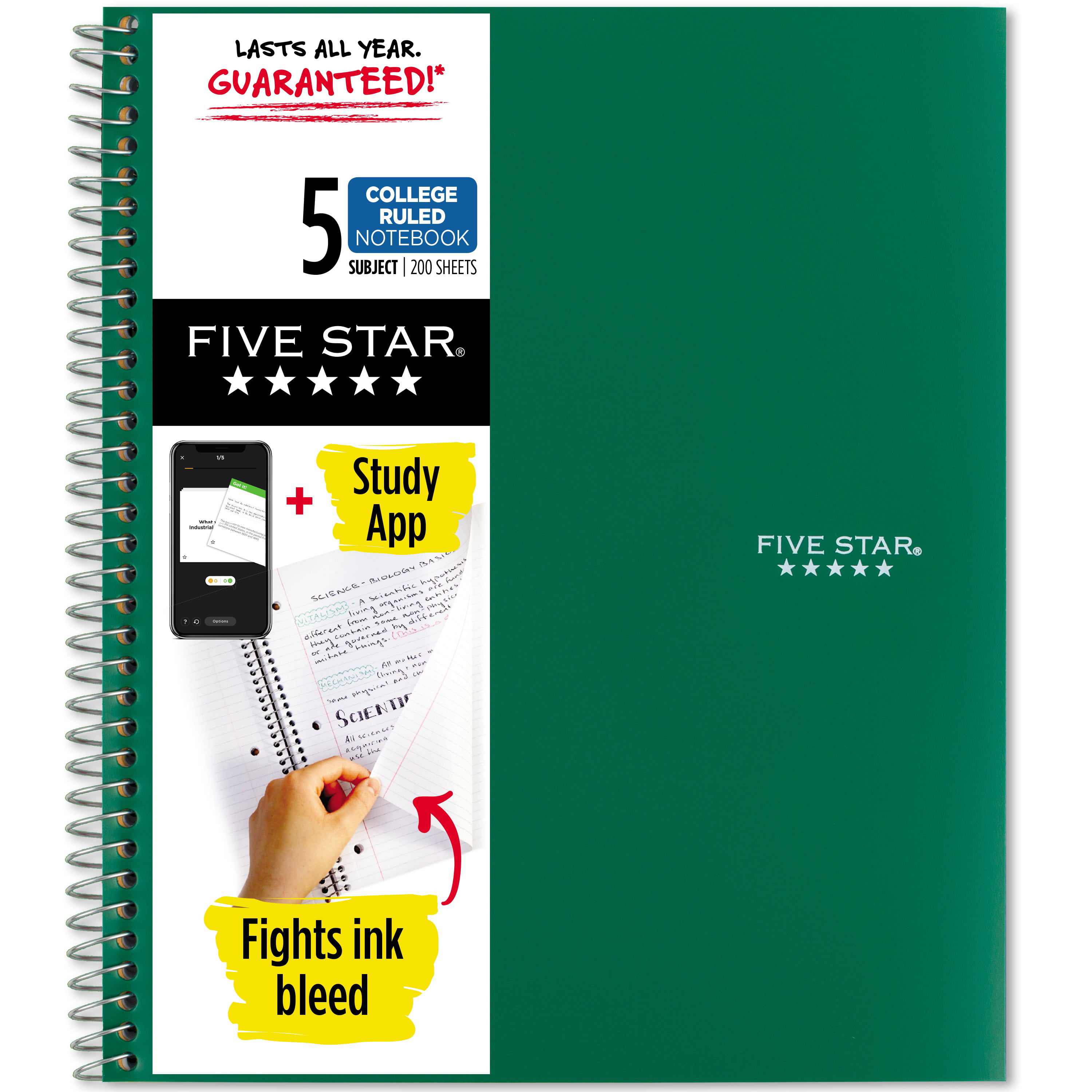 Five Star Spiral Notebook 3 Subject College Ruled 170 Sheets Feature Rich Coral 