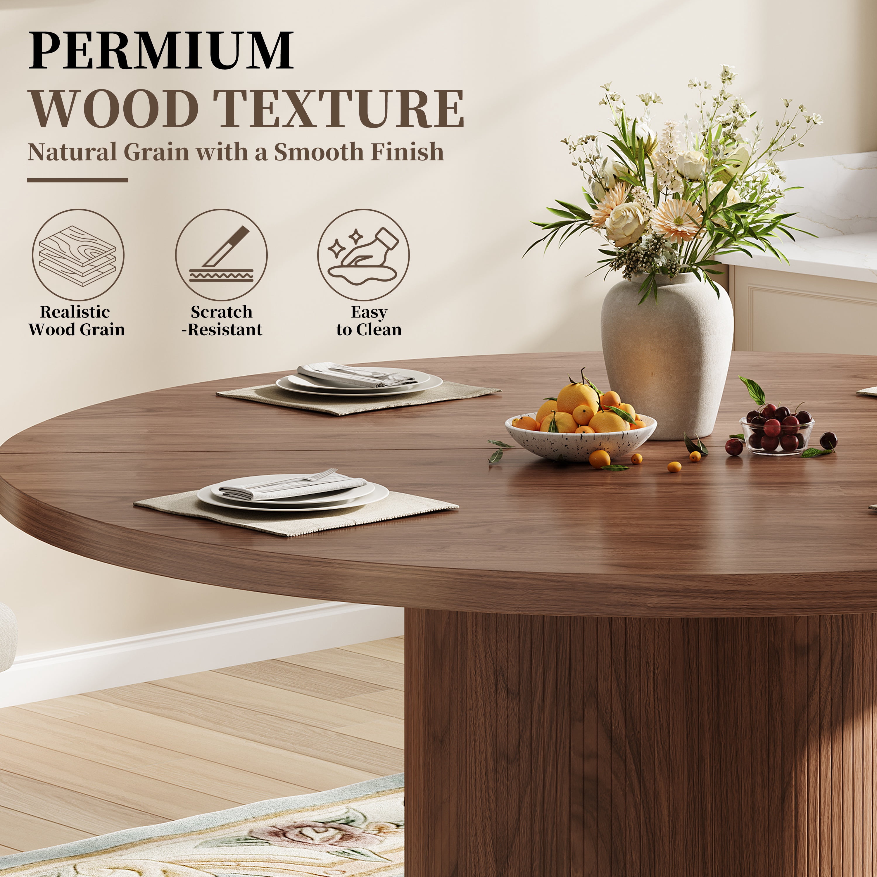 47" Dining Table, LEGAHOME Round Kitchen Table for 4, Wooden Circle Pedestal Table for Dining Room with 1.1in Thickness Tabletop, Walnut(Only Table)