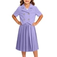 thumbnail image 4 of DJDLJWCJ Girls School Uniform Set Double Breasted Suit Collar Short Sleeve Shirt and Mid Length Pleated Skirt,Kids Formal Occasion Outfit Purple Size 6, 4 of 5