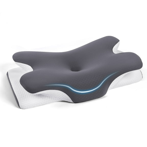 Cervical Pillow Foam Pillow Neck Support Pillow for Side Back Stomach Sleepers with Breathable Removable Pillowcase Grey