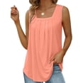 thumbnail image 3 of Fancyglim Women's Plus Sleeveless Shirt Square Neck Pleated Solid Tank Top Pink 3XL, 3 of 5