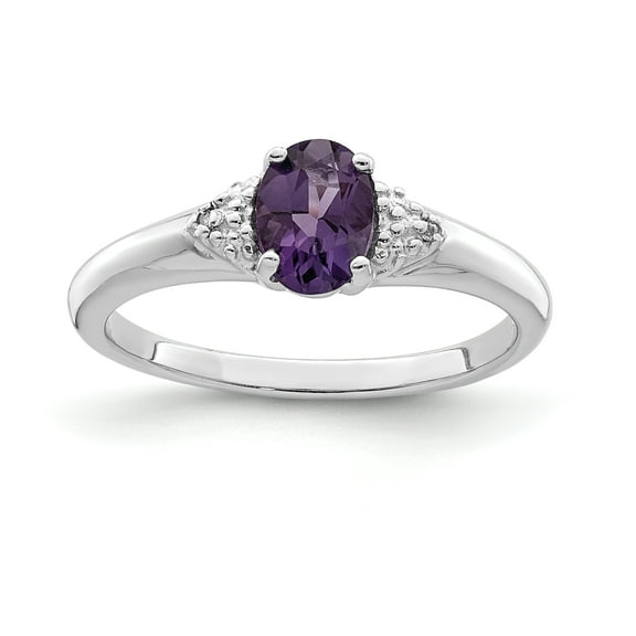 Primal Silver Sterling Silver Rhodium-plated Diamond and Amethyst Ring