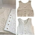 thumbnail image 2 of Women's Elegant V Neck Sleeveless Knitted Vest Hollowed Crochet Button Up Cardigan Crop Tanks Top for Beach Vacations, 2 of 9