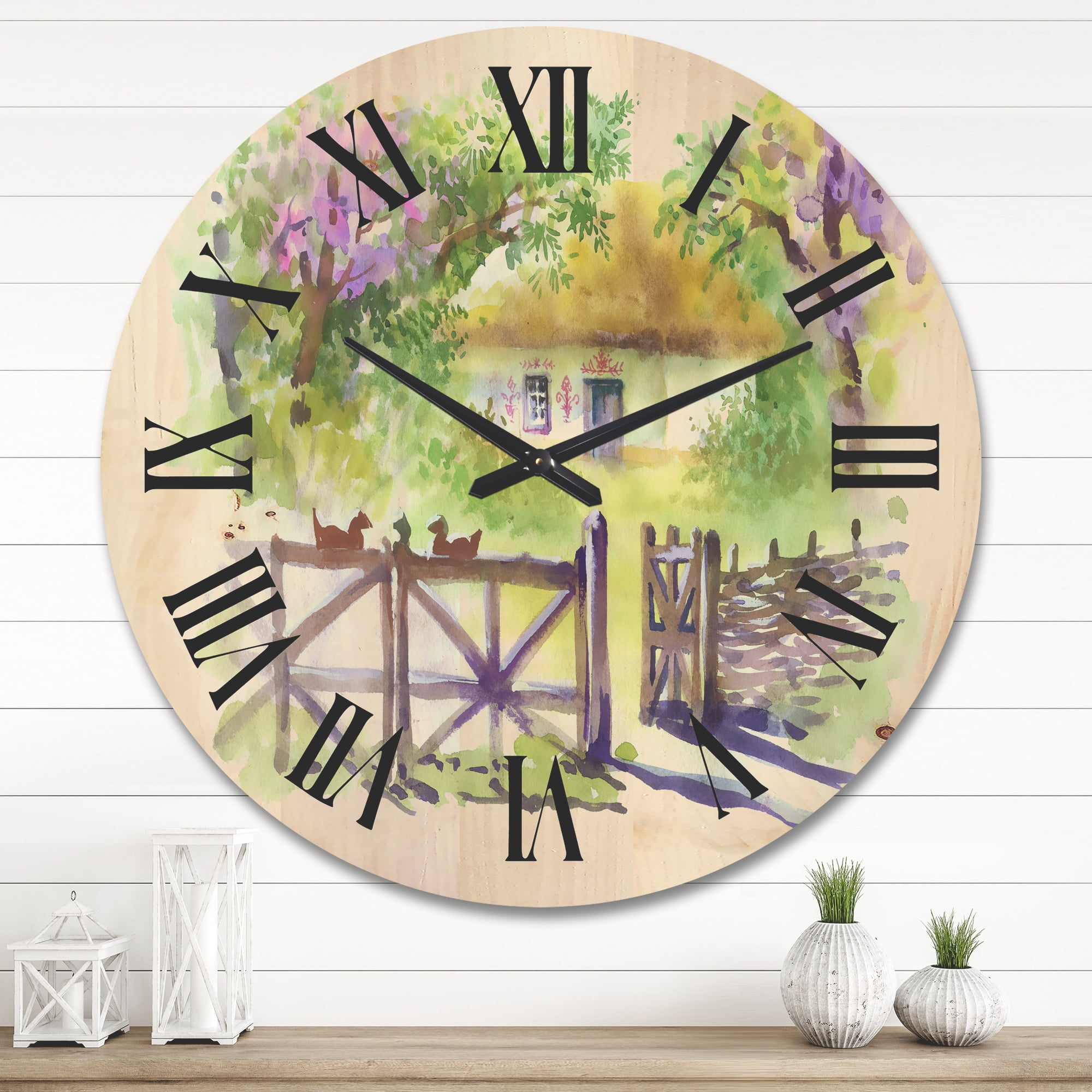Designart 'Impression of Rustic Cottage In The Woods' Traditional Wood Wall Clock