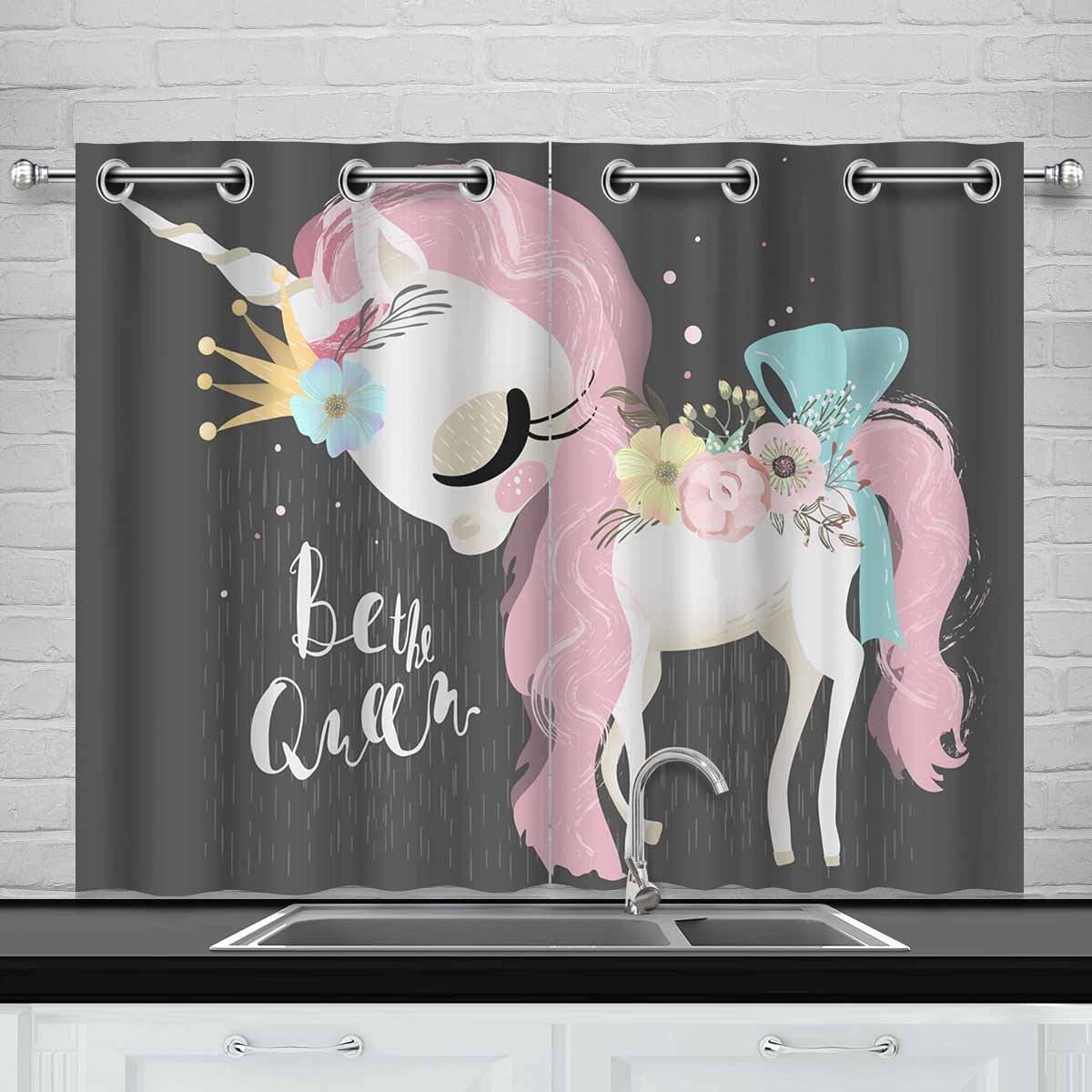 MKHERT Cute Dreaming Baby Unicorn Window Curtain Kitchen Curtains Window Treatments 26x39 inch,Set of 2