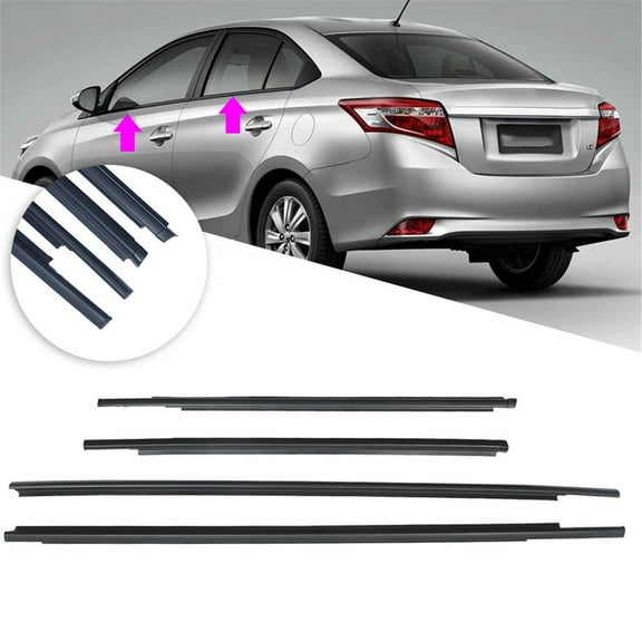 LABLT 4Pcs Seal Belt Weatherstrip Window Moulding Trim For Toyota Yaris 2007-2016