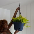 thumbnail image 2 of Bloem Lucca 13" Plastic Self-Watering Hanging Basket Garden Planter Pot with Macrame Hanger, Navy, 2 of 5