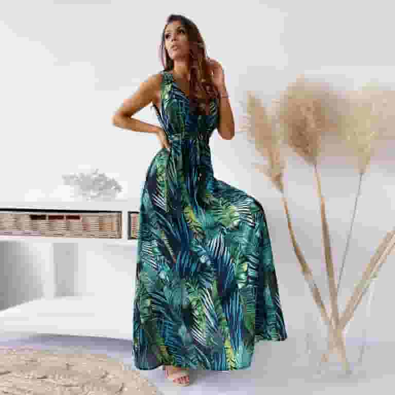 Bidobibo Women's Tropical Print V-Neck Sleeveless High Waist Bidobibo Women's Tropical Print V-Neck Sleeveless High Waist