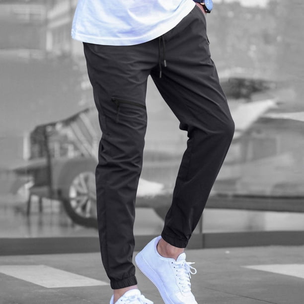 Pantalones largos para hombre, casuales, a la moda, con cremallera y bolsillos, pantalones cargo con cordón elástico en la cintura, pantalones largos de rayón para hombre.