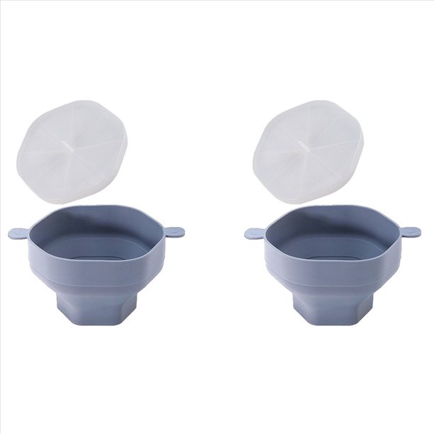 2X Tazón de Silicona para Palomitas de Maíz para Microondas, Cubo Plegable para Hacer Palomitas de Maíz con Tapa, Herramienta Plegable para Hornear en la Cocina, Color Gris