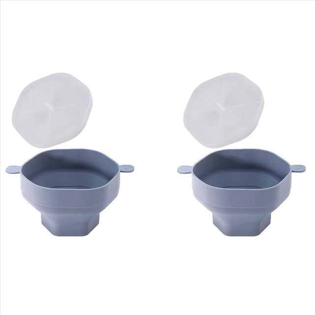 2X Tazón de Silicona para Palomitas de Maíz para Microondas, Cubo Plegable para Hacer Palomitas de Maíz con Tapa, Herramienta Plegable para Hornear en la Cocina, Color Gris