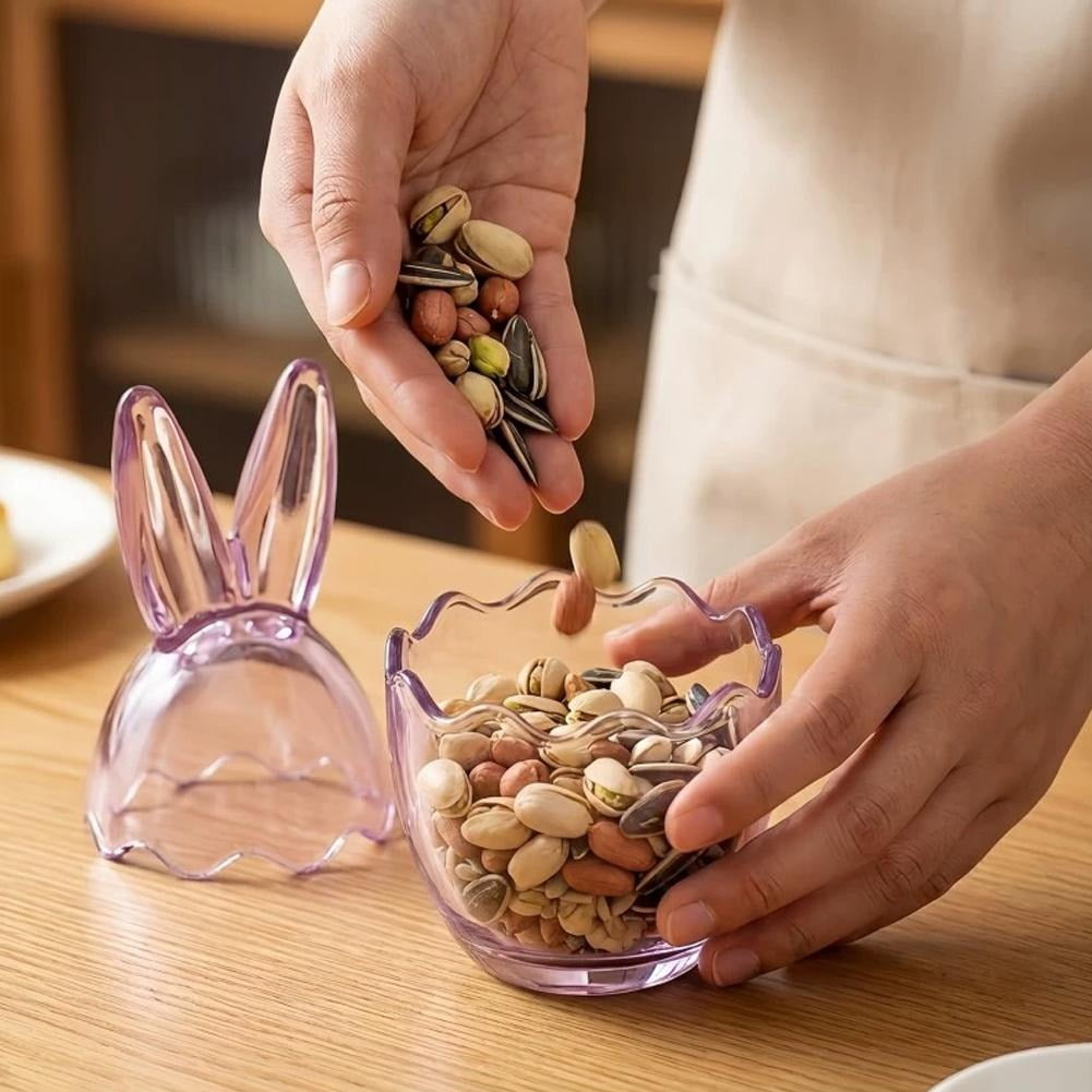 2 Pcs Easter Bunny Ears Glass Candy Jar - Clear Egg Shaped Storage Jars with Removable Lids, Decorative Food Container for Party Treats, Candles & Home Pantry Organization