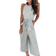 thumbnail image 2 of Baqcunre Women's Sleeveless Striped Romper Casual Club Wide Leg Pant Set,Color Grey,Size S-XL, 2 of 9