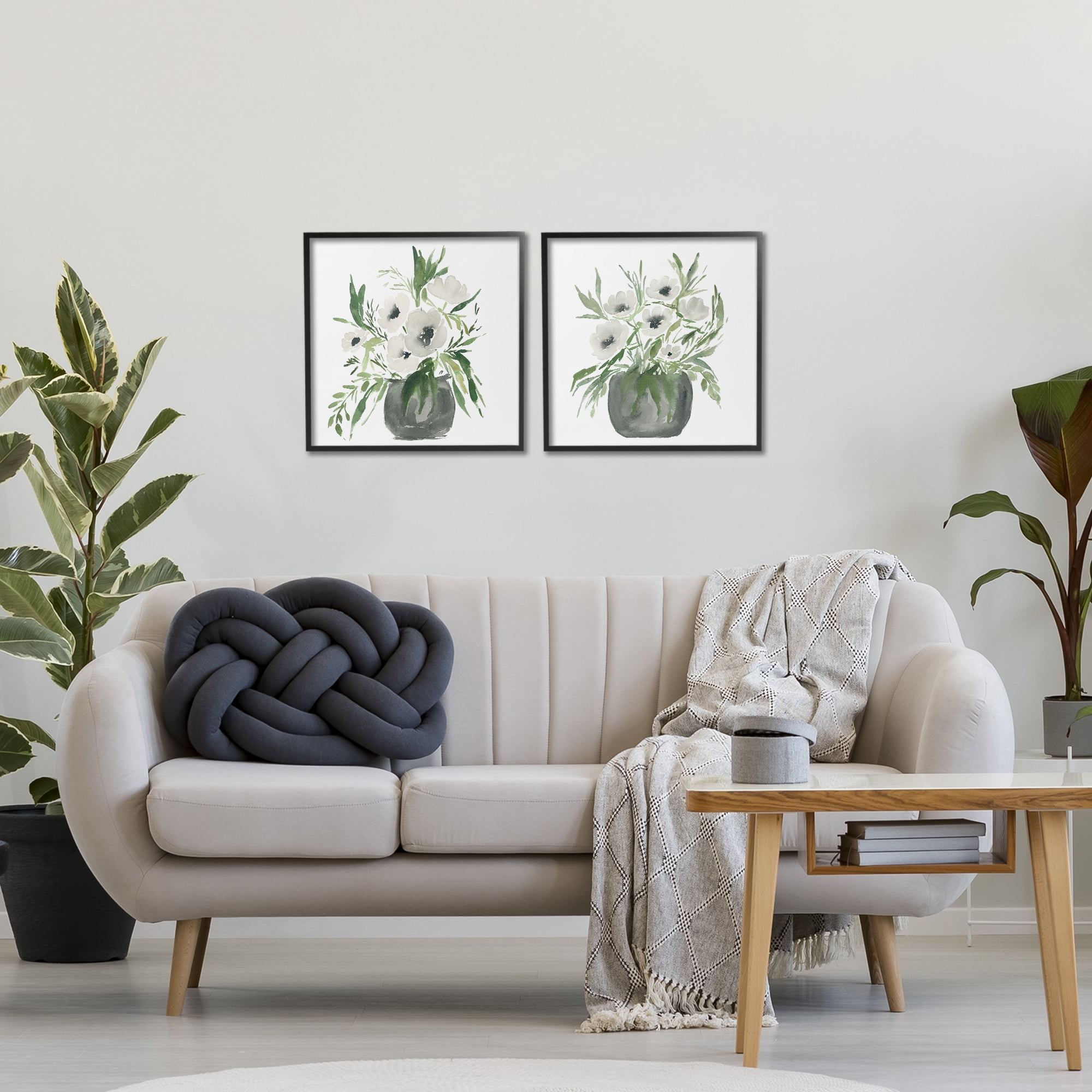 Stupell Industries White Anemone Vases 2 Piece Black Framed Giclee Art Set, design by Lucille Price